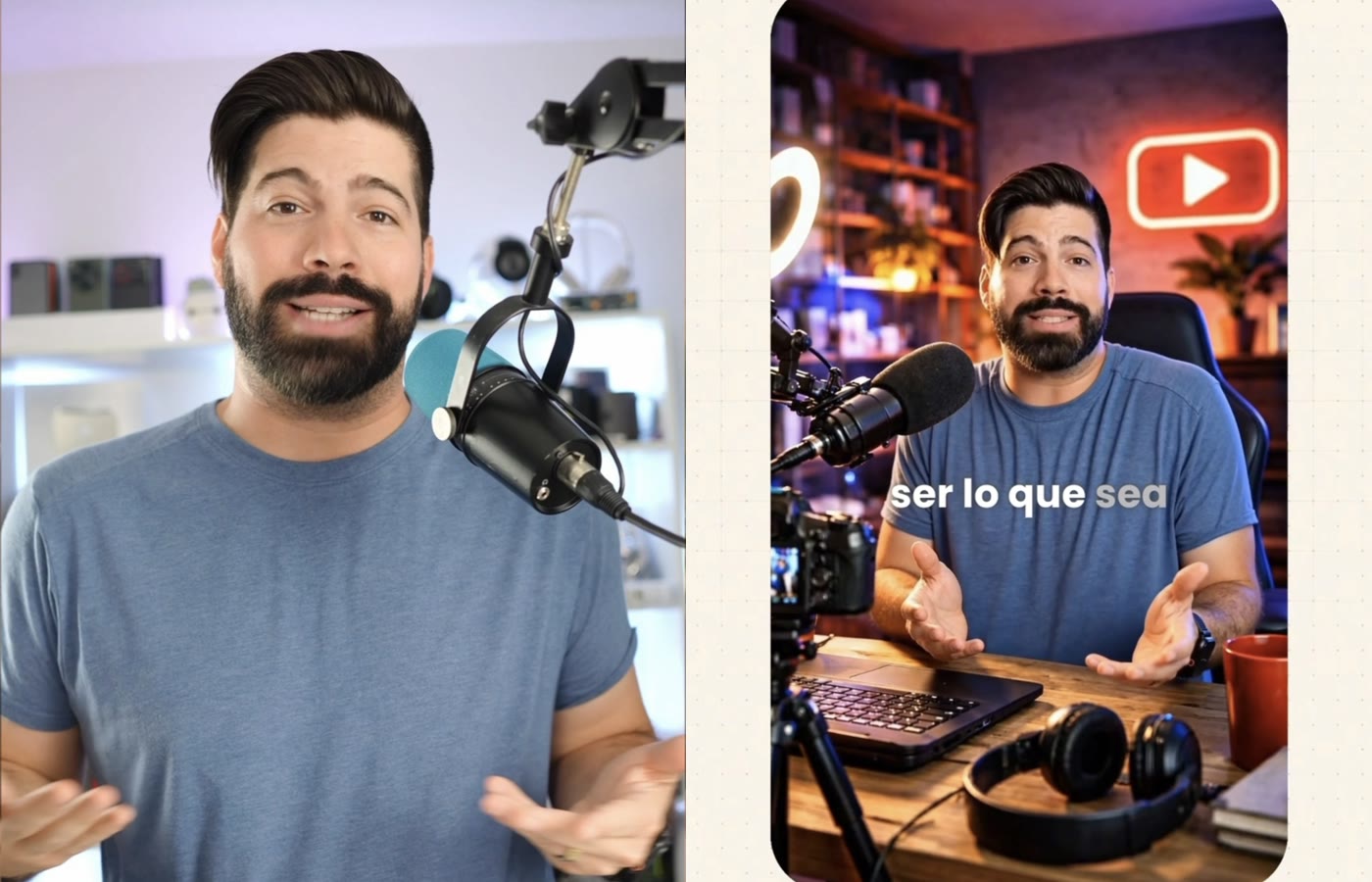 Comparación del video original y el resultado con un fondo creado con IA en Lovart
