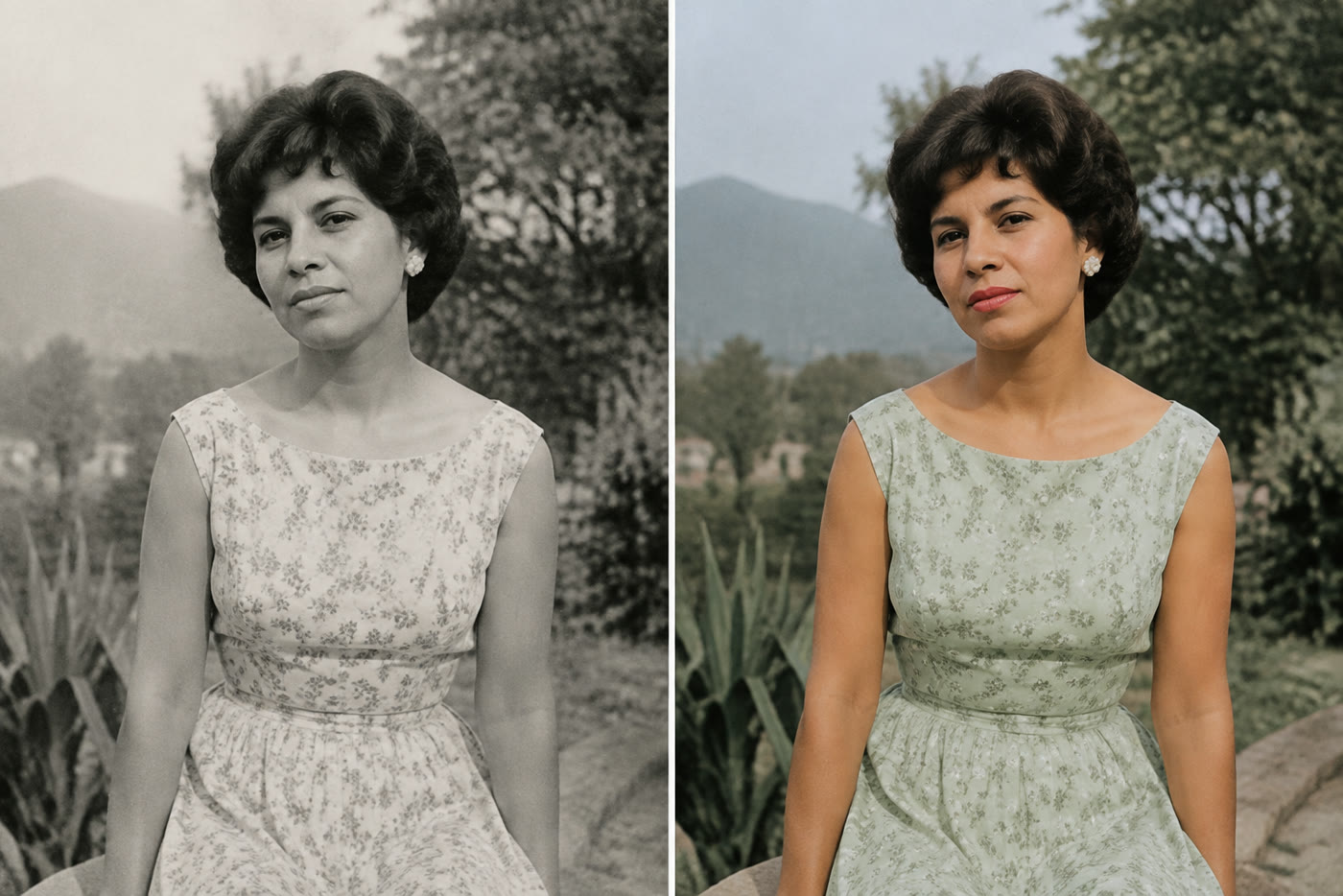 Comparación de una fotografía antigua en blanco y negro y colorizada