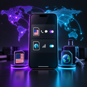 Teléfono con una línea de Estados Unidos para llamadas y una eSIM de viaje para datos