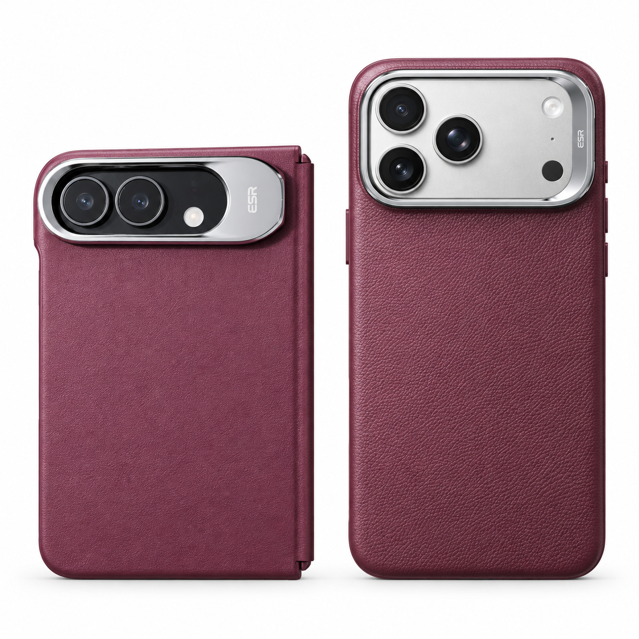 Cases ESR Atelier color cherry para iPhone 18 Pro y iPhone Duo sobre fondo blanco
