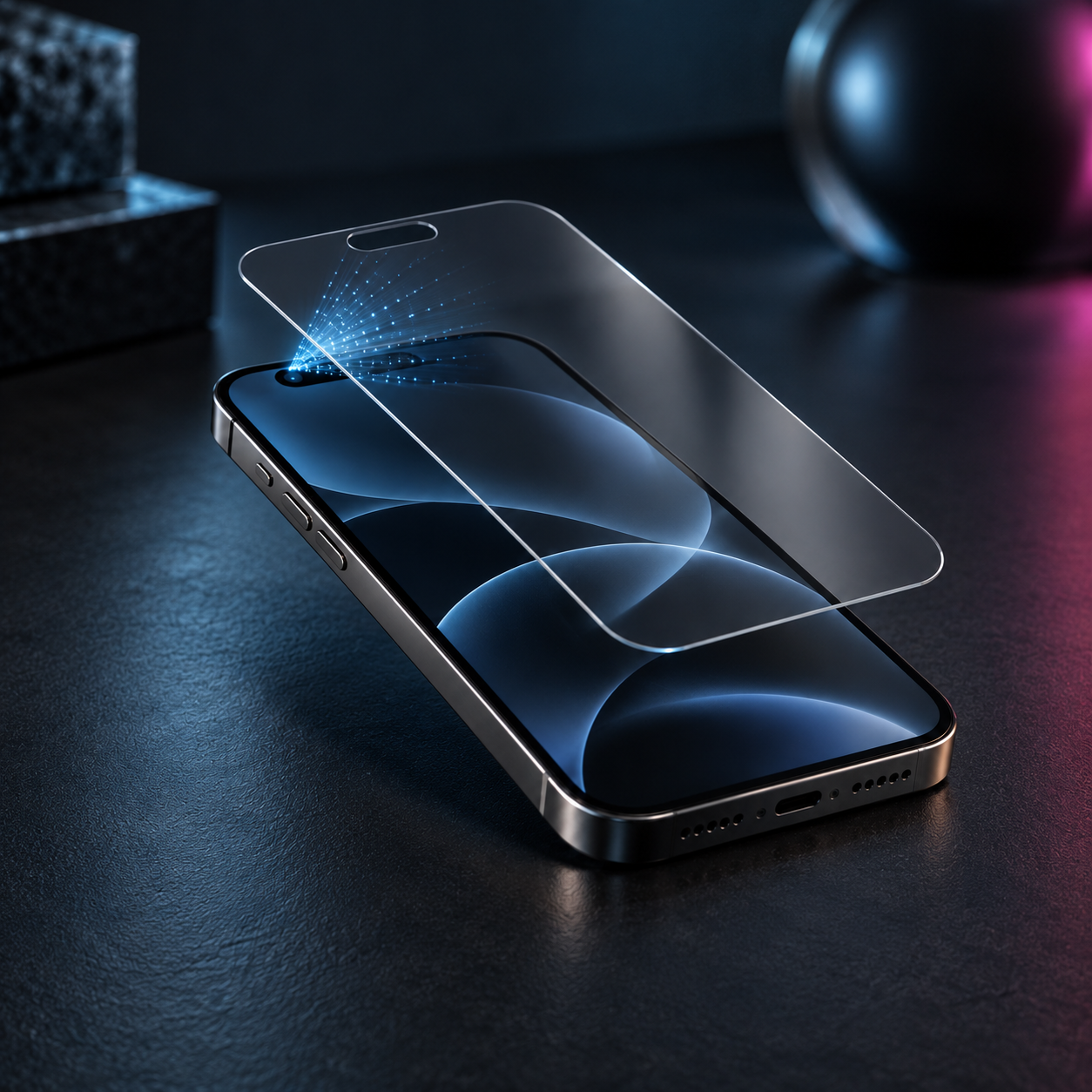 iPhone 18 Pro con protector transparente y sensor Face ID destacado