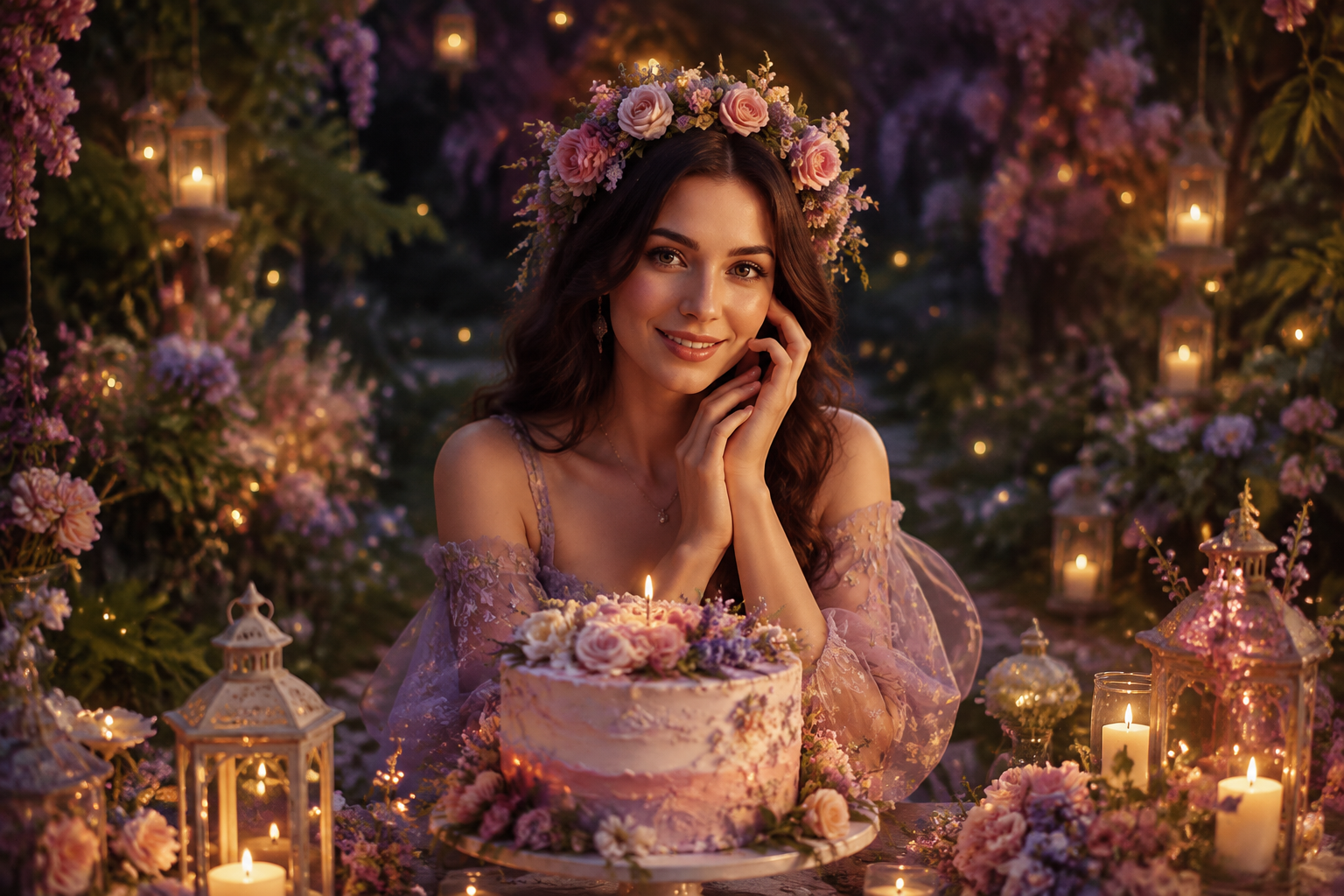 Cumpleaños de cuento en jardín encantado creado con Gemini