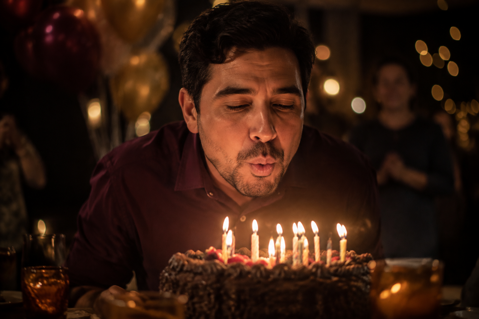 Foto cinematográfica apagando velas creada con Gemini