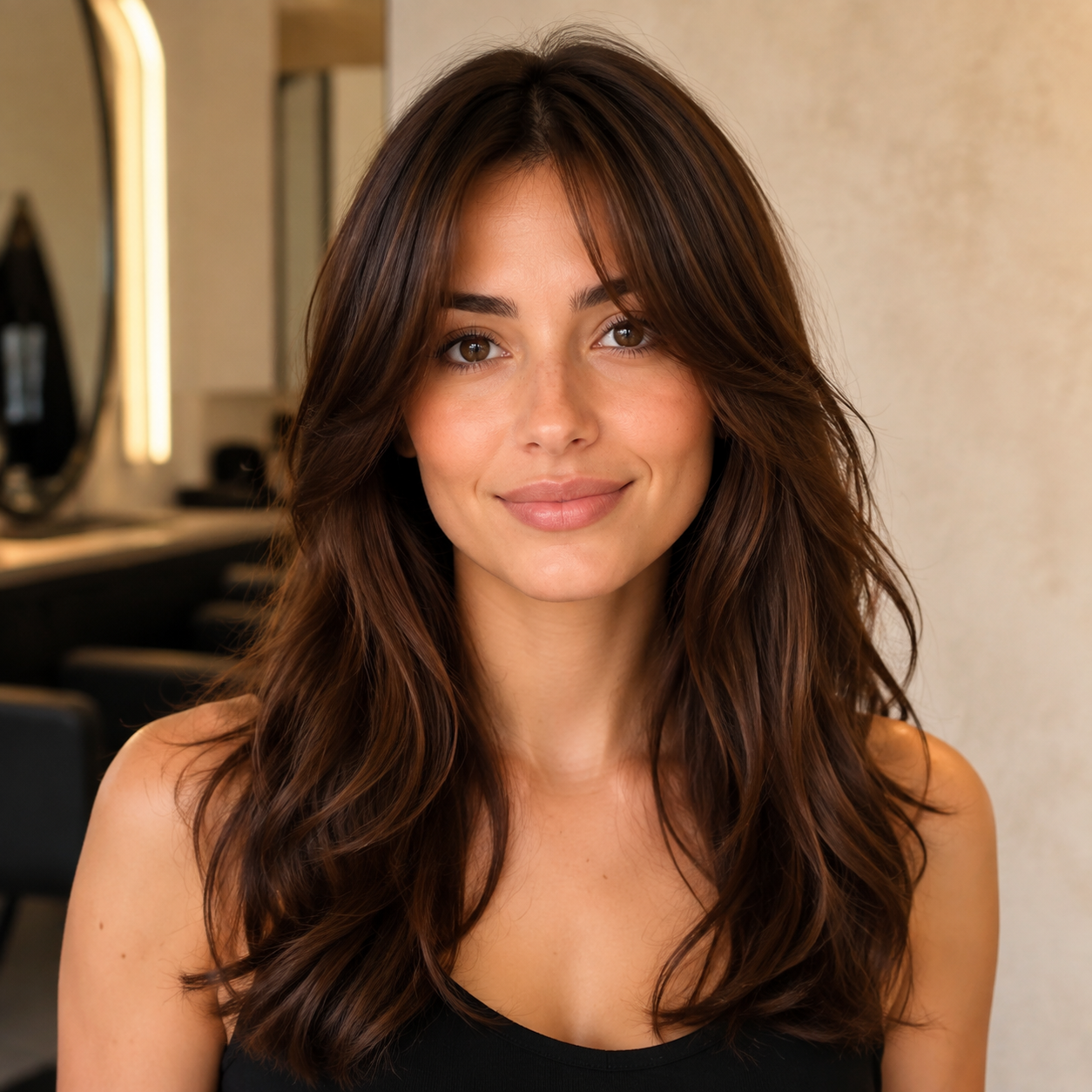 Flequillo cortina y cabello en capas creados con Gemini