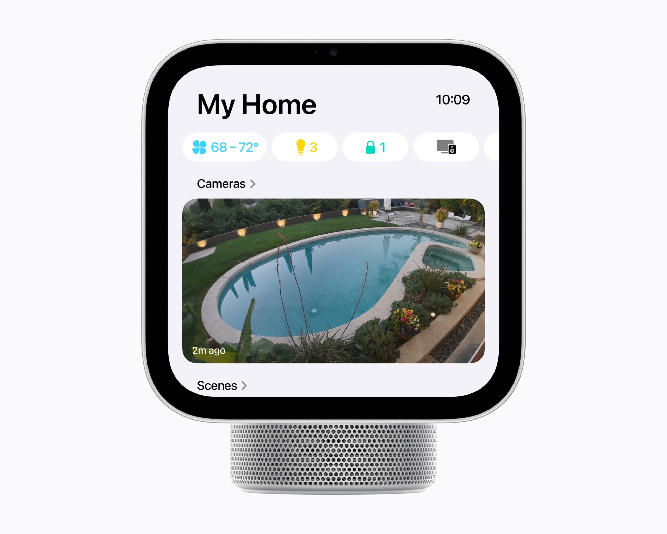 Apple HomeView mostrando la aplicación Casa y la vista de una cámara doméstica