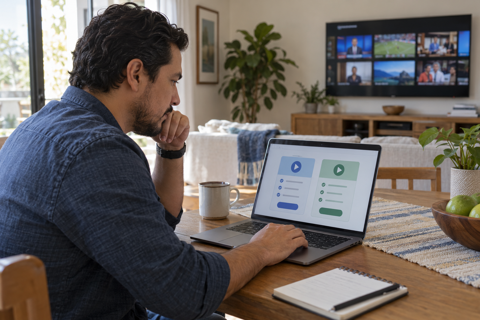 Persona comparando dos opciones de suscripción de streaming
