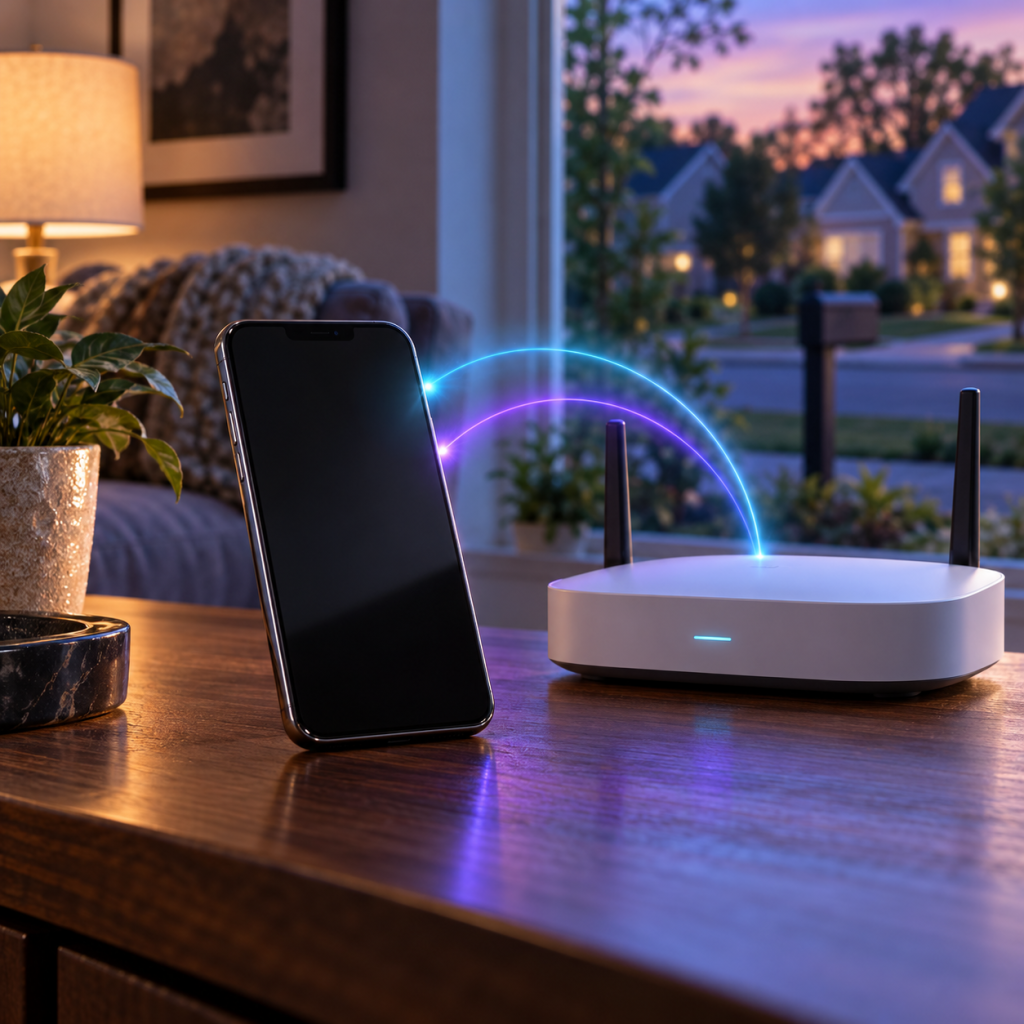 Teléfono junto a un router doméstico preparado para realizar llamadas Wi-Fi en Estados Unidos