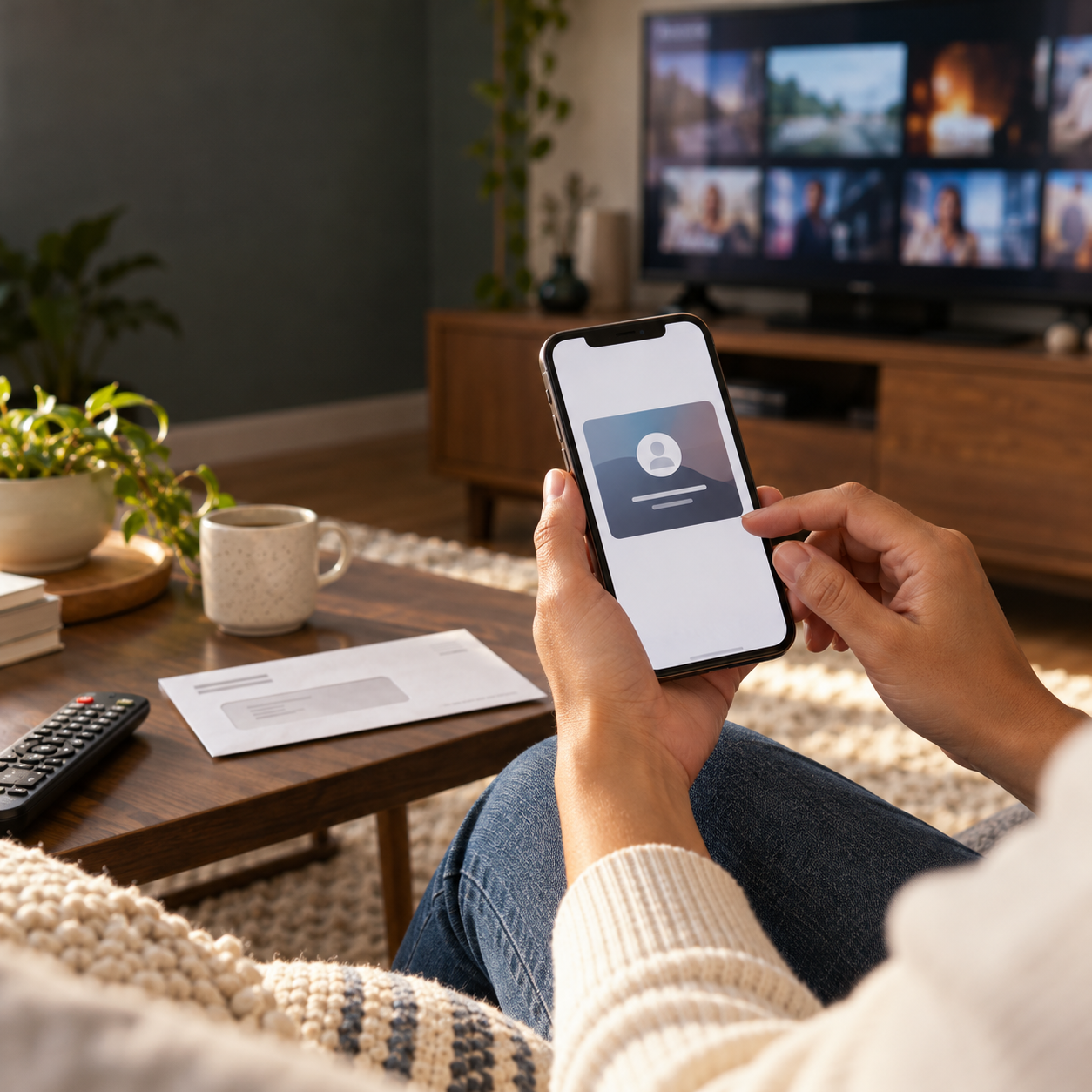 Persona activa un beneficio de streaming incluido en su plan de celular desde casa