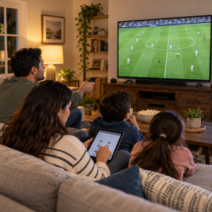 Familia hispana busca un partido de la MLS en su televisor