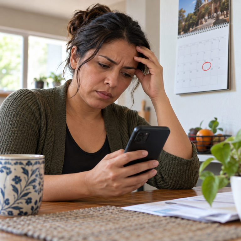Persona revisa un celular prepago después de vencer la recarga