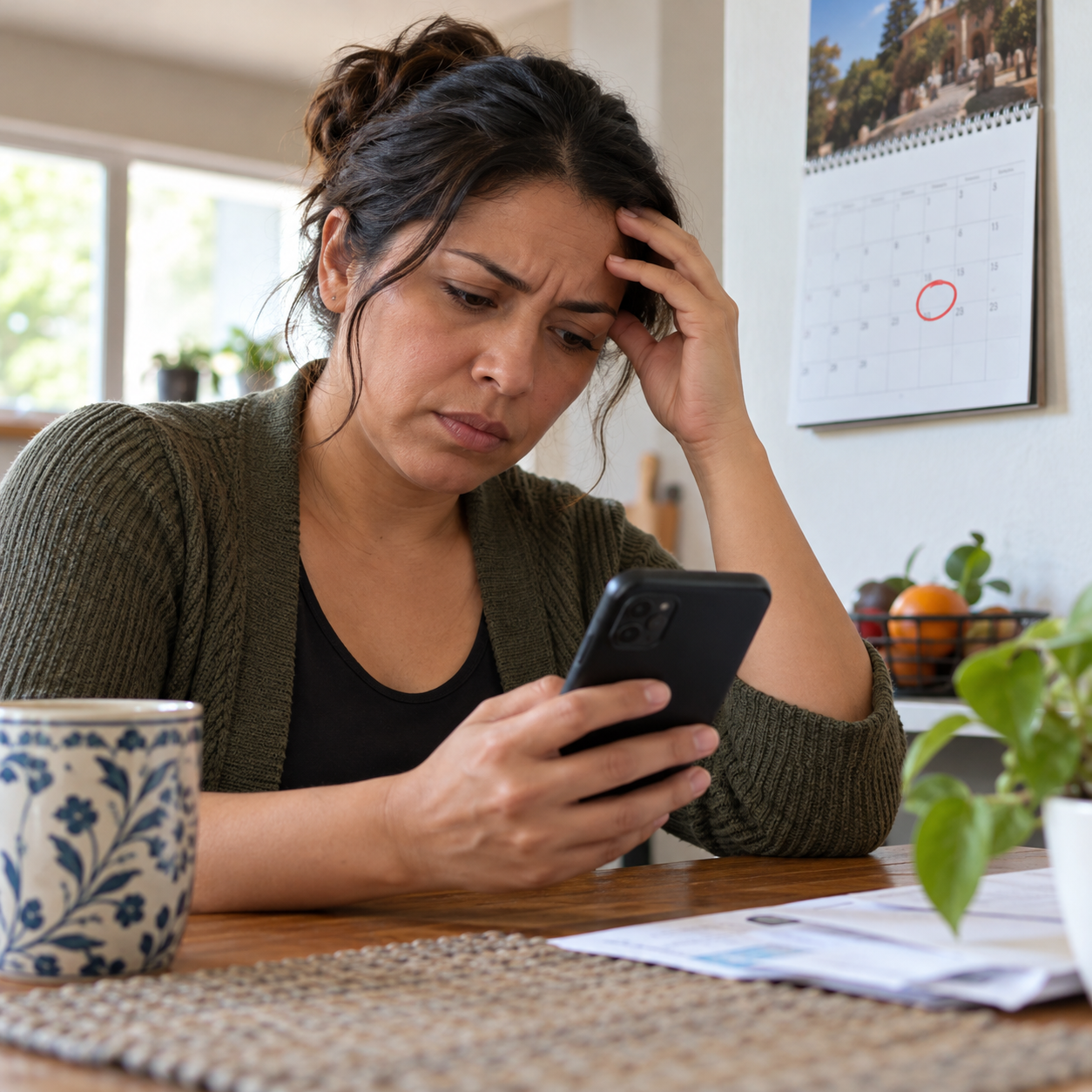 Persona revisa un celular prepago después de vencer la recarga